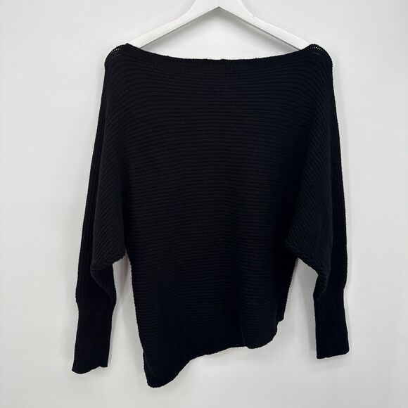 Express Outlet Black Chunky Knit Boat Neck Sweater Asymmetrical Size Medium - Picture 8 of 10